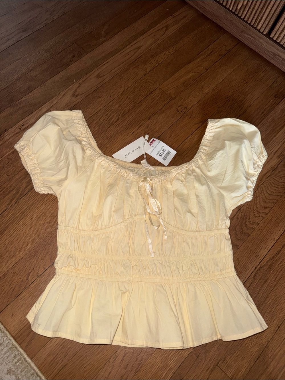 T.J.Maxx Light Yellow Smocked Peplum Short-Sleeve Top